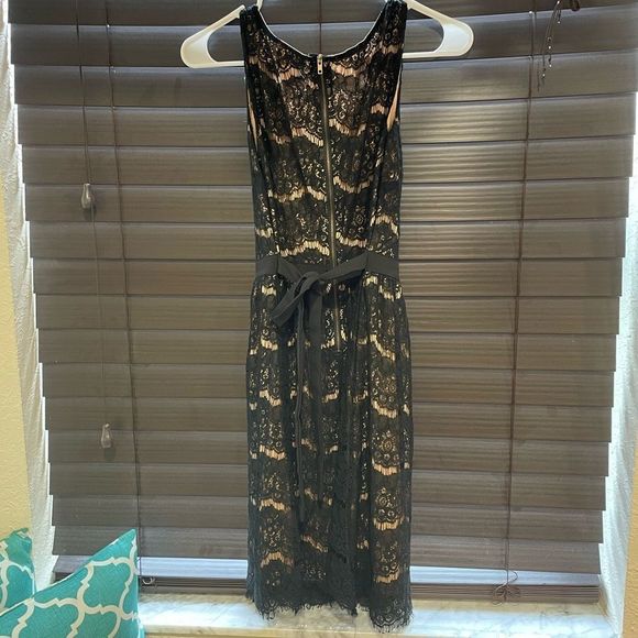 Crescent Womens Dress Size Small Black Brown Lace Overlay Sleeveless‎ Waist Tie - Picture 1 of 7